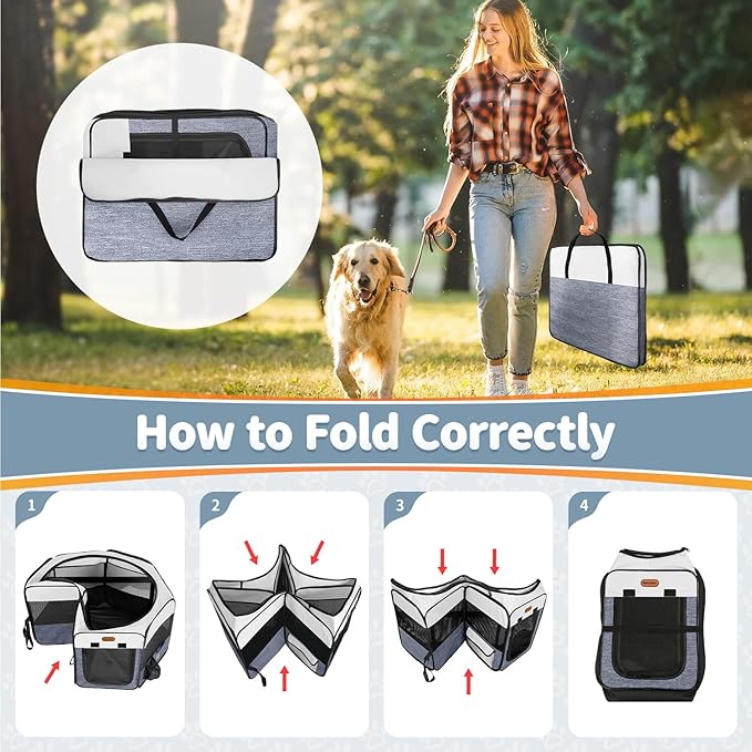 Dog Playpen, Portable Pet Play Pen Foldable Carrying Case, Puppy Pens Outsid for Small Cat Indoor/Outdoor, Removable Mesh Shade Cover