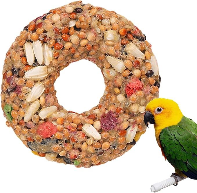 Parakeet Treats - Enrichment Toy, Donut Shaped Grain Teether, Interactive Training Accessory, Foraging Supply | Fun Bird Toys for Lovebirds, Cage Activity, Feeding Entertainment, Daily Play Snack