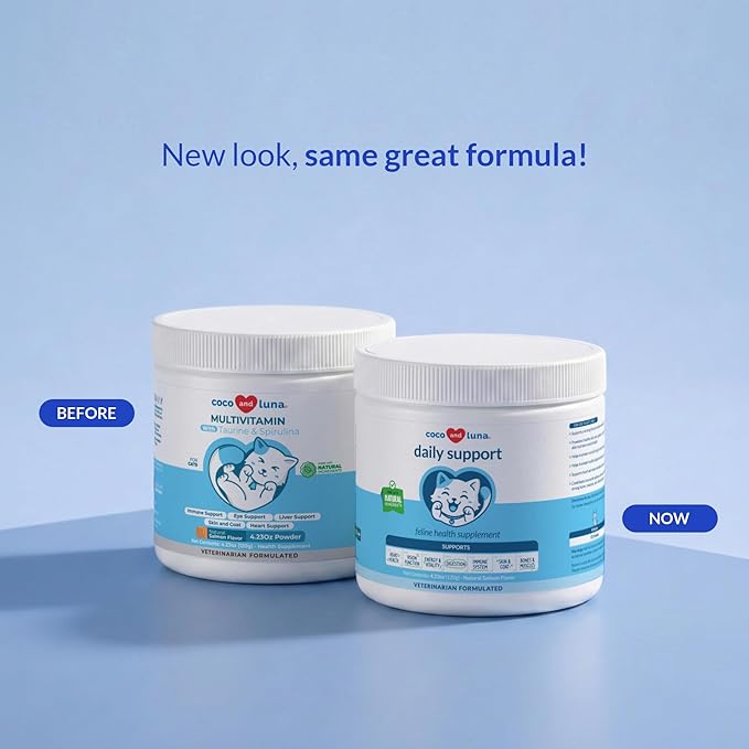 Daily Support Multivitamin for Cats - 4oz Powder - L-Lysine, Taurine, and Spirulina for Immune Support and Eye Health - Fish Oil & Vitamins for Skin and Heart Health. (for Cats)