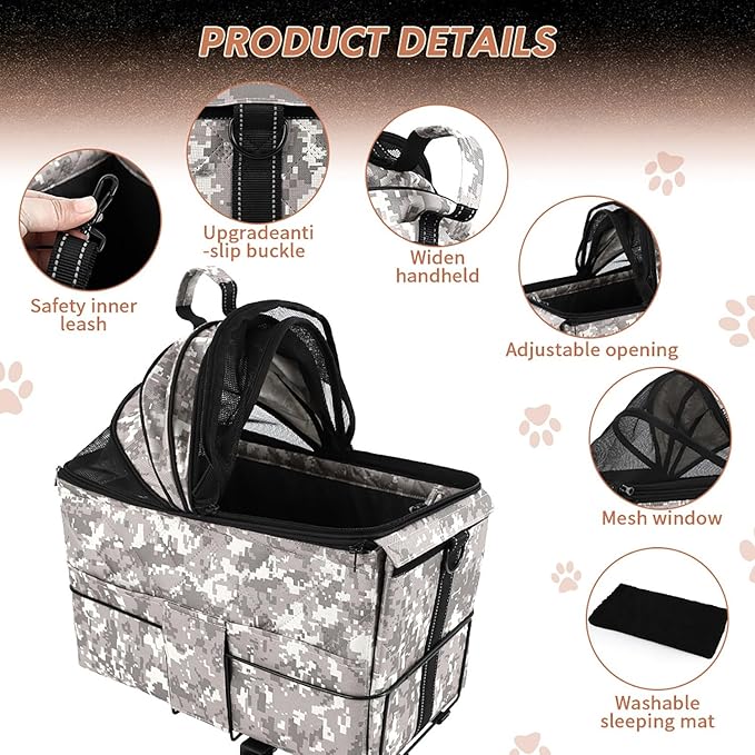 Rear-Mounted Dog Carrier for Bikes — Dog Bike Booster Seat with Breathable Mesh, Padded Interior & Safety Harness, Foldable Pet Bike Seat for Small/Medium Dogs, Waterproof Cover Option