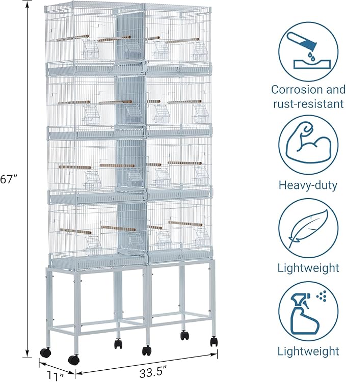Garvee Lot-4 Breeding Bird Cage, Parrot Cage, Stackable Center Divided Breeder, Seperate Removable Tray, Removable Divider, Lockable Caster, for Birds and Finch