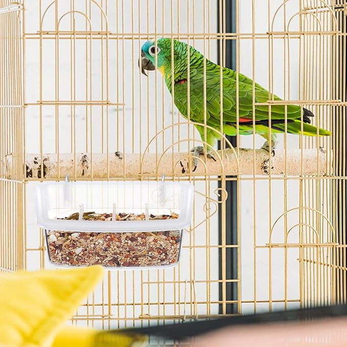 NOLITOY 2pcs Plastic Parrot Feeders, Universal Clear Hanging Bowls for Cockatiel Budgie Conure Macaw Parakeet Small Animal