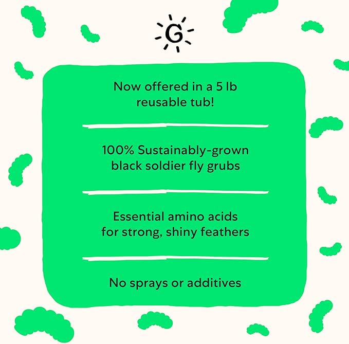 Grubbly Farms Love Tub - Black Soldier Fly Larvae for Chickens - Chicken Treats with 50x More Calcium for Strong Eggshells and Healthy Feathers - Grown in The US and Canada - 5lb Reusable Tub