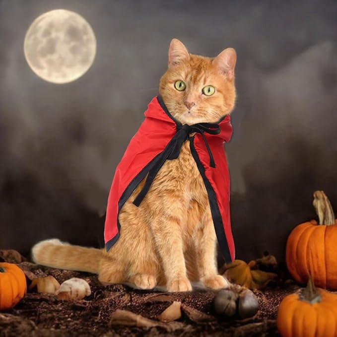 Halloween Pet Costumes Halloween Vampire Costume Cape Accessories Red Cat Wizard Cloak Puppy Witch Collar Cape Halloween Cosplay Clothes Apparel for Cats Small Dogs