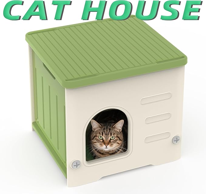 Stackable Cat House for Outdoor Indoor Use, Feral Cat Shelter Weatherproof Waterproof Elevated (Medium)