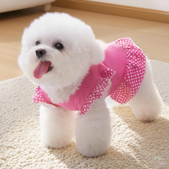 XPUDAC 4 Pieces Dog Dress Shirt Puppy Clothes for Small Girl Cute Doggie Dresses Summer Clothes Apparel for Dogs Cats (Pink Angel, Medium(8-11 lbs))