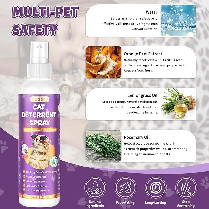 2 Pack Cat Deterrent Spray Indoor & Outdoor– Cat Repellent Spray for Scratching & Marking – Anti-Scratch Deterrent for Furniture, Walls, Cords & Plants – Cat Spray for Training & Behavior Correction