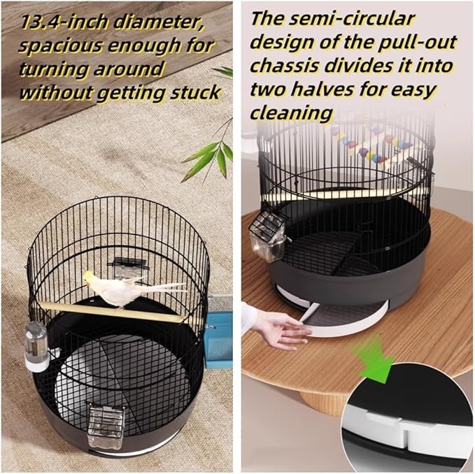 Bird Cage with Wire Mesh, Round Iron Bird Cage, Indoor Parrot Cage, for Small Parrots Parakeets Cockatiels(White)