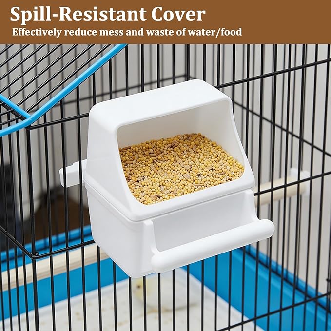 2 PCS Bird Feeder for Cage, White Anti-Spill Bird Cage Food Bowls, Birds Cages Feeder Cups for Small Pet Birds and Parakeets