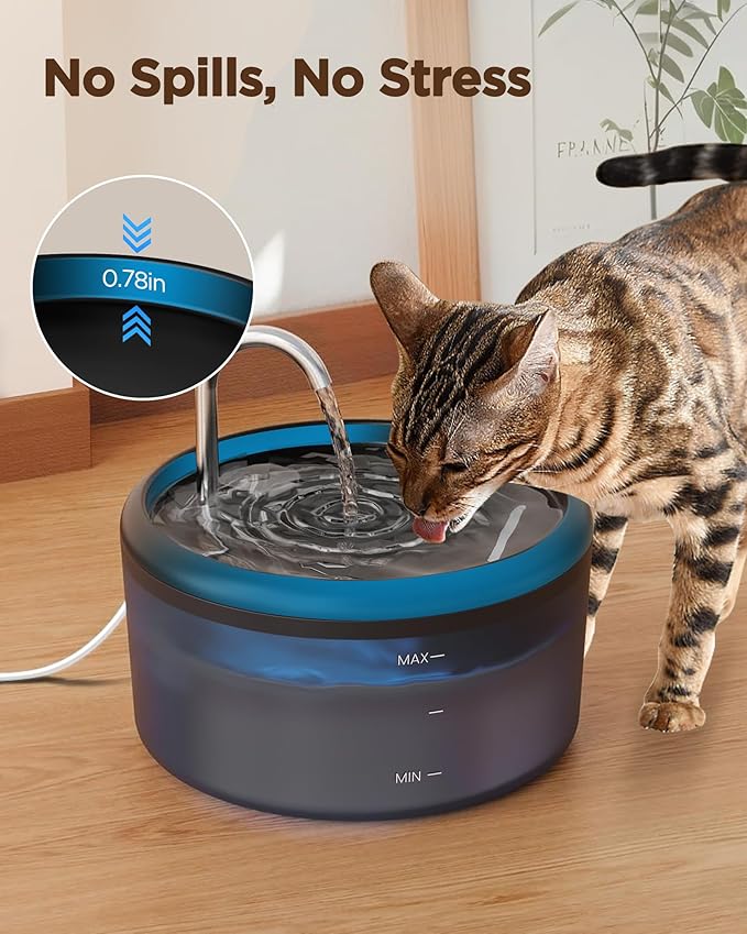 Cat Water Fountain for Cats Inside: Pet Water Fountain - Auto Cat Drinking Fountain - Faucet Kitty Water Dispenser with LED Light - Silent Water Bowls for Small Animal - 2.4L Waterer with 9 Filters
