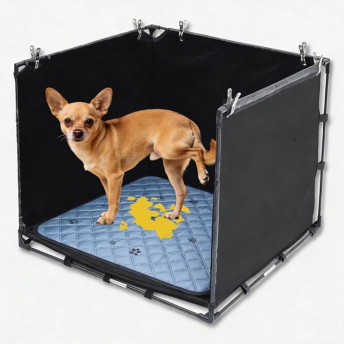 Dog Pee Pad Holder Tray with Washable Pee Pad - Foldable Indoor Potty Station for Small to Medium Dogs, Portable & Reusable Litter Box with High Walls (Small)