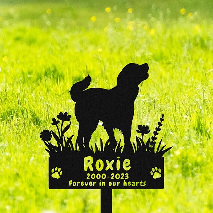 Personalized Golden Retriever Dog Memorial Grave Marker, Custom Dog Golden Retriever Memorial Garden Stake Metal Grave Marker, Customized Flowers Dog Memorial Stake Cemetery Marker