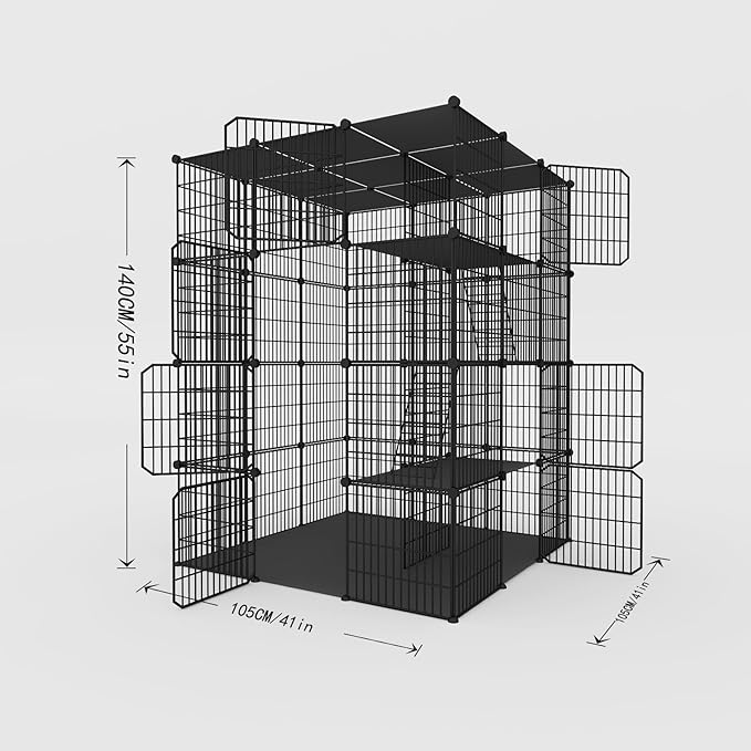 Large 4-Tier Cat Cage Indoor, DIY Cat Enclosures Detachable Metal Wire, Indoor Cat Crate Exercise Place Ideal for Kitty, Small Animals (Black, 41.3" L x 41.3" W x 55" H, 1)