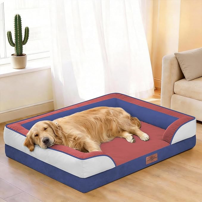 Comfort Expression Orthopedic Dog Bed for Extra Large Dogs 42x30 Inch, Waterproof Egg Crate Foam XL Pet Bed with Removable Bolsters, Dog Couch with Washable Cover & Non-Slip Bottom, Primary Tri-Color
