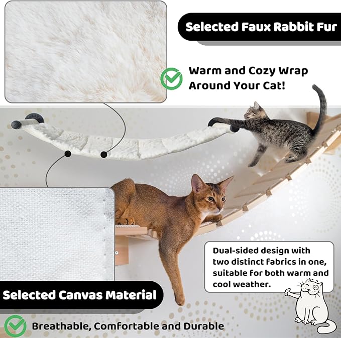 Cat Hammock Wall Mounted, 35.43 x 13.58 inch Wall Mounted Cat Shelves, Metal Brackets cat Beds for Sleeping, Playing, Climbing and Resting Stabilized Wall Furniture Soft and Warm Fabric