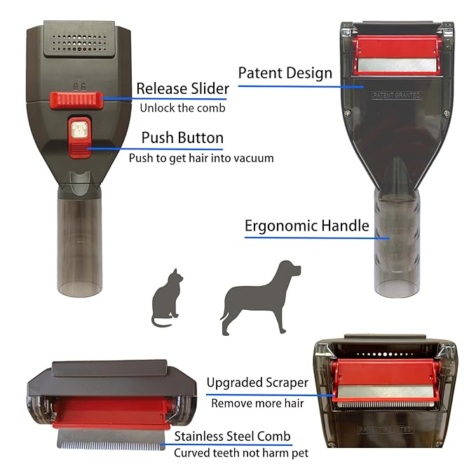 Dog Hair Vacuum Attachment for Dyson Cordless Upright Canister, Groom Tool Pet Shedding Brush for V6 V7 V8 V10 V11 V12 V15 DC40-DC65 UP13-UP30 Animal, Grooming Kit with Extension Hose Adapter