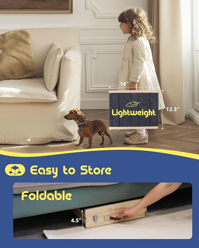 Dog Ramp for Couch & Bed - Joint & Spine Support with Gentle Incline for Small Dogs, Adjustable, Anti-Slip & Foldable, Up to 35 lbs