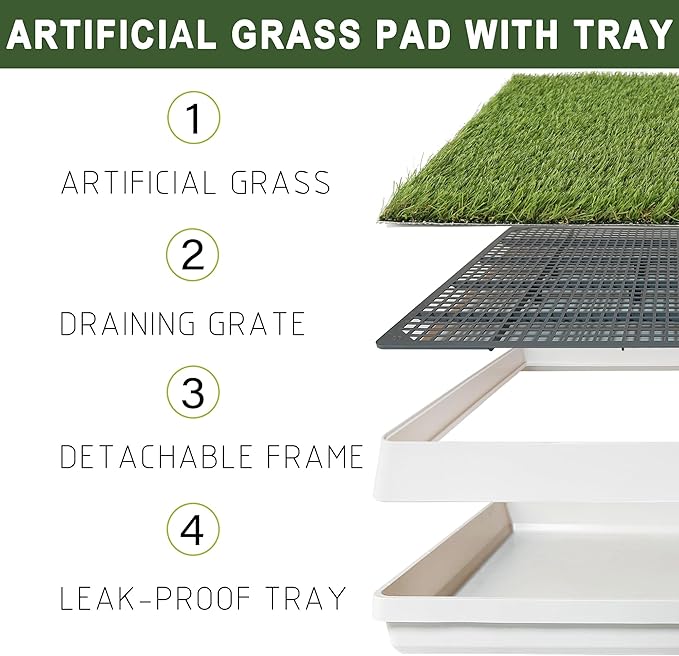 Dog Grass Pad with Tray 18.5x23in, Dog Litter Box for Puppy Potty Training, Indoor Pet Toilet Washable Artificial Grass Pad Holder for Balcony