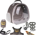 Bird Carrier Backpack, Portable Pet Travel Cage, Transport Bag for Parrots, Small Birds (pu Grey, One Size)