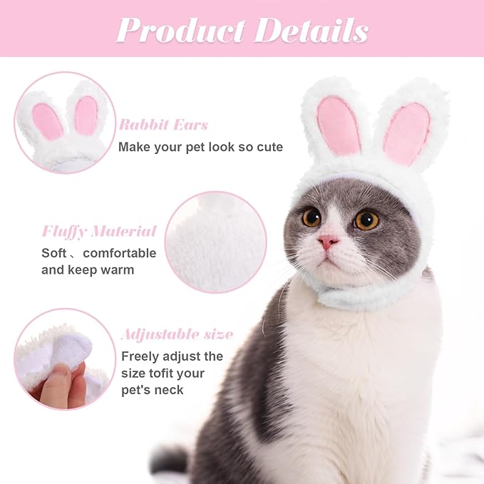 Bunny Rabbit Hat with Ears for Cats and Small Dogs Cute Plush Cat Costume Headwear for Easter Halloween