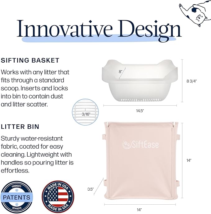 Cat Litter Sifter - SiftEase Sifting Litter Box Cleaner, Large Litter Box Sifter with Bin for Fast & Easy Scoop Free Cleaning and Longer Lasting Litter (2 Pack Pink)