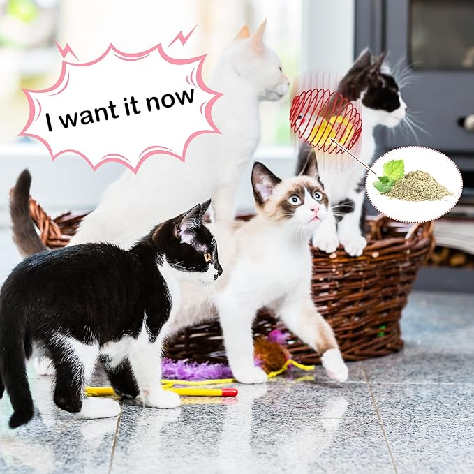 Jecery 5 Pcs Cat Spring Balls Toys Stretchable Rolling Balls Colorful Playful Coils Interactive Action Toy Caged Rats for Kitten Pet Supplies (Catnip Rats,Bright Color)
