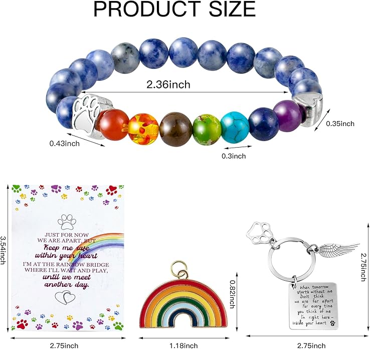 Pet Memorial Gifts, Pet Sympathy Gift, Rainbow Bridge Bracelet for Beloved Dog Cat,8MM Mixed Color Bead 7 Chakra Pet Memorial Bracelet for Women Men Who Loss of Pets, Pet Sympathy Gift