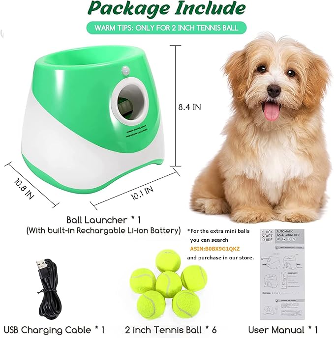 SOCO Automatic Ball Launcher for Dogs, USB Rechargeable with 3 Distances (10/20/30 ft), Safety LED Indicator, Include 6 Tennis Balls, Indoor/Outdoor Fetch Toy for Small/Medium Dogs