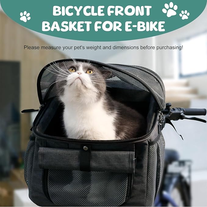Dog Bike Basket, 12.5 x 11.4 x 15.3 Inches Bike Basket Front Dog Carrier, Expandable Foldable Soft-Sided Dogs Carrier, Universal Fit Cat Dogs Pet Bikes Baskets for Travelling, Camping, Walking (Gray)