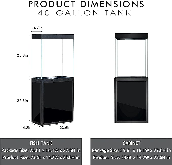 40 Gallon Glass Aquarium with Aluminum Cabinet - Including Sump for Filtration and Circulation, Plumbing, LED, Black