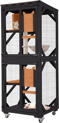 Aivituvin Catio Outdoor Cat Enclosure Wooden Cat Cage with Window Access Large Kitty House on Wheels 62.4’’ Indoor Patio Black