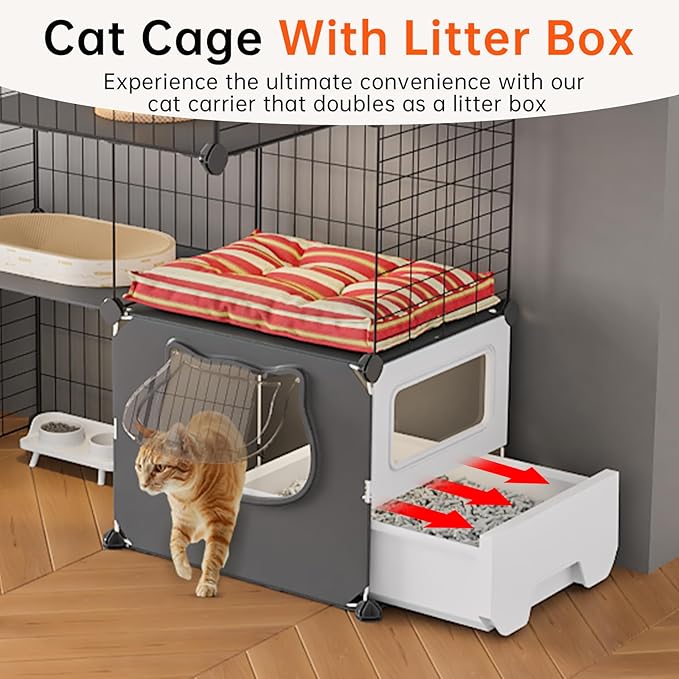 Oneluck Cat Cage with Litter Box, 4-Tier DIY Enclosures Detachable Metal Wire Kennel Catio Indoor Crate Large Exercise Place Ideal for 1-2 Cats