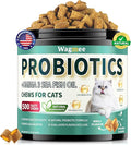 Cat Probiotics Tasty Chews –500 Chews Crunchy & Creamy Texture, Fish Oil Omega-3 Skin & Coat Health Digestive & Gut Support, Constipation Relief, Healthy Stool, Chicken Krill Flavor