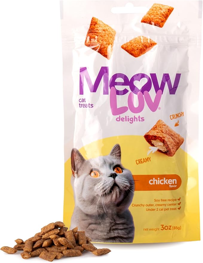 Ultra Chewy Meow Luv Delights Crunchy Cat Treats with Creamy Center - Salmon and Chicken Flavors - Premium Cat Snacks - Soy-Free Recipe - Salmon Flavor - Healthy Treats for Indoor Cats - 4 Pack