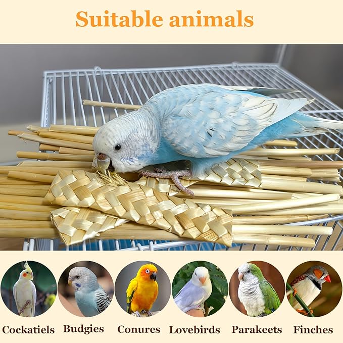 Hamiledyi Natural Bird Toys Foraging Parrot Shredding Toys Wheat Straw Chewing Toy for Cockatiel Lovebird Parakeet Budgie Small-Medium Birds (100 Pieces)