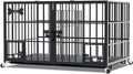 Dosker 54 inch XL Dog Crate for Large Dog/Double Medium Dogs,Heavy Duty Metal Dog Cages,All Metal Open Top Stackable,Dog Kennel Indoor with Wheels,Floor Grid, Tray, Divider and Feeding Bowl