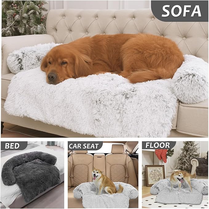 Tinaco Luxurious Calming Dogs/Cats Bed Mats, Dog Pad Washable Removable Couch Cover, Plush Long Fur Mat for Pets, Waterproof Lining, Perfect for Small, Medium and Large Dogs and Cats (Beige, 41"x37")