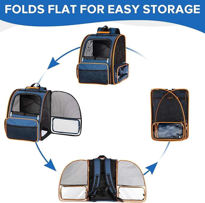 Discala Cat Backpack Carrier for Medium Small Dog Cat up to 20lbs, Pet Carrier Backpack, Ventilated Mesh Soft Sided Dog Backpack Carrier for Travel, Hiking, Outdoor Use - Blue