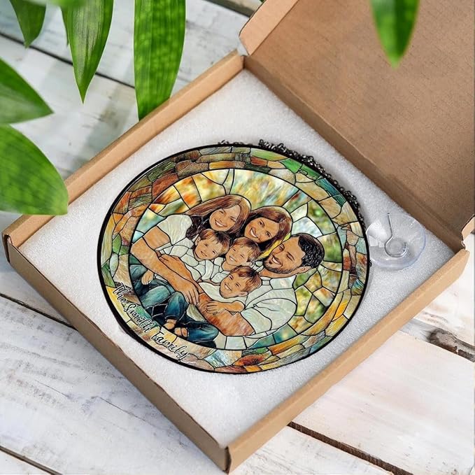 Custom Family Portrait Glass Catcher, Custom Portrait Stained Glass Catcher for Window Hanging, Gift for Dad, Personalized Family Portraits Stained Glasss Catchers, Memorial Gifts /15