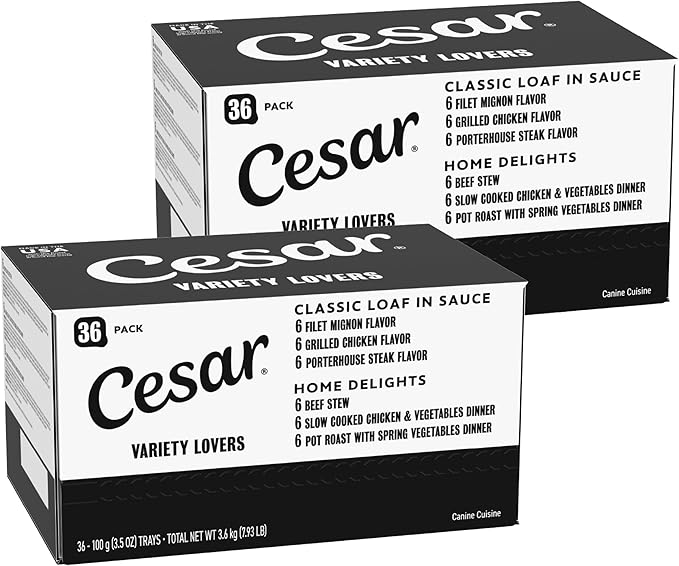 Cesar Wet Dog Food Home Delights & Classic Loaf in Sauce, Variety Pack, 3.5 oz, 36 Count (Pack of 1)