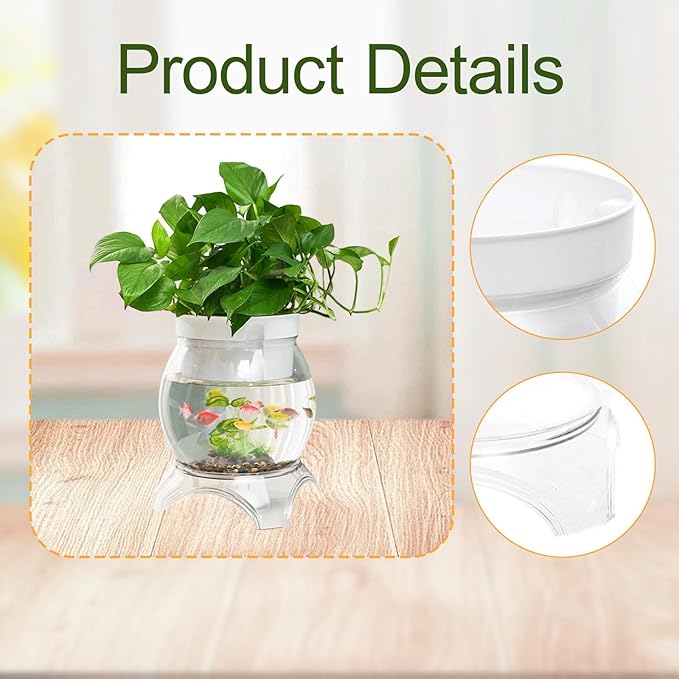 Desktop Fish Bowl Aquarium Hydroponic Planter Creative for Home Landscaping for Living Room with Stand Transparent 2 in 1, 16.8cmx21.8cm