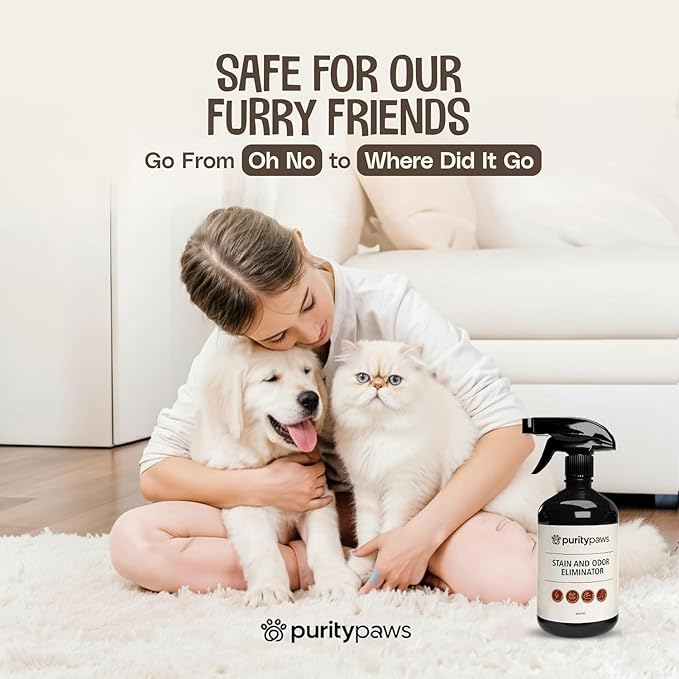 Pet Stain & Odour Remover – Fast-Acting Enzyme Cleaner for Dog & Cat Urine, Feces & Vomit – Pet Safe Odor Eliminator for Carpet, Upholstery, Car, Bedding, Tiles – Puppy Essentials – 500ml