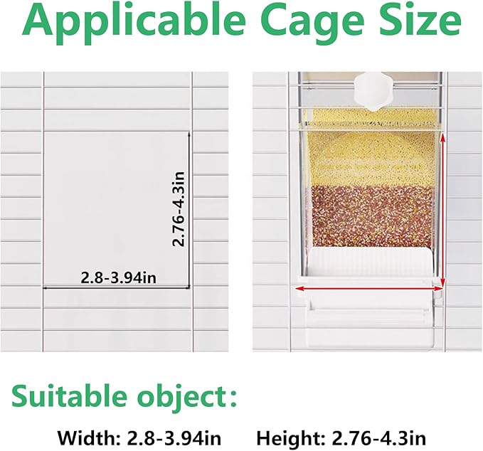 Hamiledyi 2Pcs Automatic Birds Feeder No Mess Bird Cage Feeder Transparent Acrylic Parrot Seed Food Container with Perch Bird Cage Accessories for Parakeet Finch Lovebirds Budgies Canary (White)