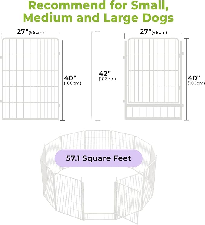 SunsGrove Dog Play Pen Indoors, 40 Inch 12 Panels Dog Playpen for Medium and Large Dogs, Easy Setup Anti-Rust Pet Fence, White