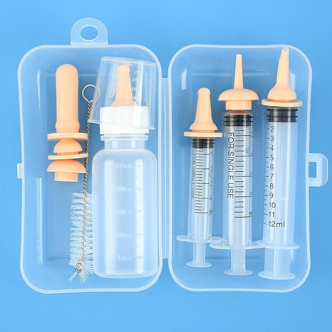 Kitten Puppy Nursing Bottle Set with Nipples, BPA Free Formula Dispenser, Feeding Syringe for Newborn Baby Animals