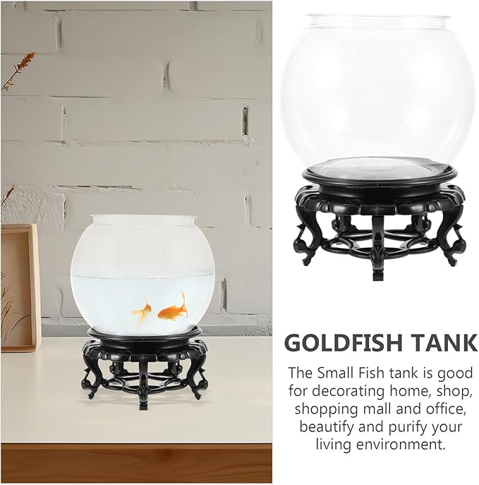 POPETPOP Small Plastic Round Fish Bowl with Base Mini Desktop Fish Breeding Tank Lightweight Aquarium Large 160a Model