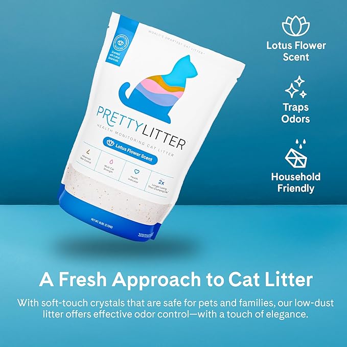 PrettyLitter Health Monitoring Cat Litter (Lotus Flower, Non Clumping) | Lightweight & Low Tracking, Color Changing Silica Gel Crystals, Advanced Odor Control — 6 Lbs, Pack of 1 (Up to 1 Month Supply)