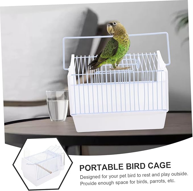 Happyyami 1set Portable Bird Carrier Cage Lightweight Travel Cage for Parrots for Hiking Shopping and Camping Breathable Metal Structure for Parakeets and Conures
