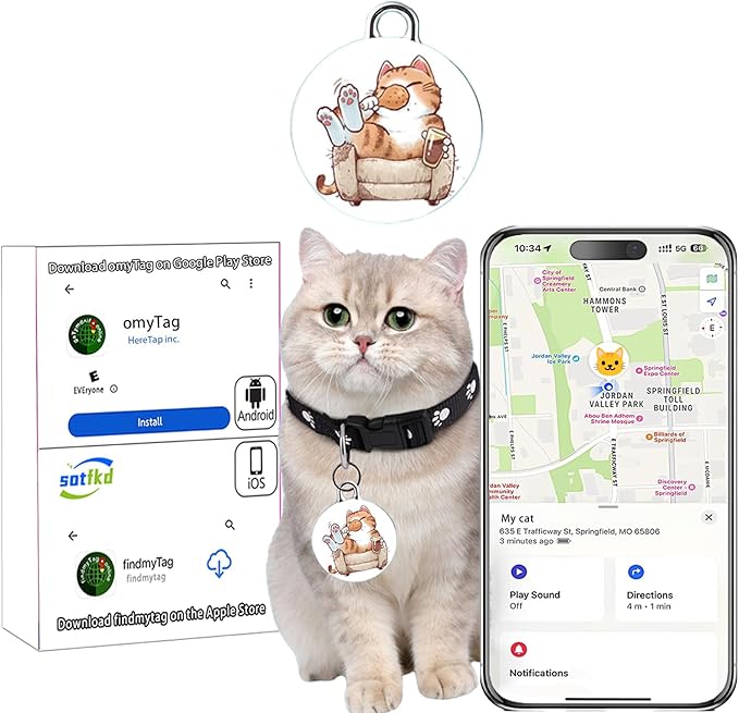 Cat GPS Tracker-Cat Tracker Collar-GPS Tracker for Cats-Pet Tracker| Android and iOS Universal | No Monthly Fee | Waterproof | Works with Any Collar