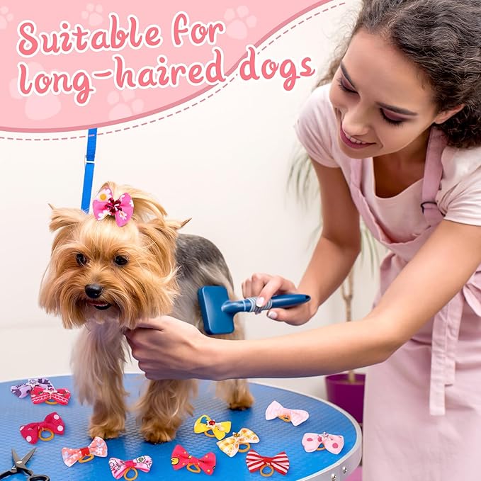 Reginary 150 Pack Dog Bows Grooming Cute Dog Hair Bows Girl with Rubber Bands Small Puppy Bowknots Colorful Hair Accessories for Dogs Puppies Pets Gift (Classic Style)